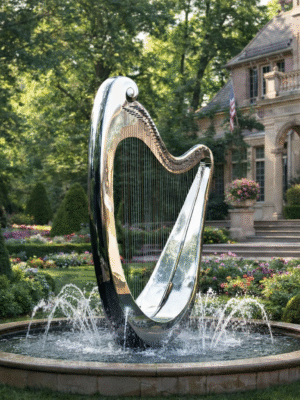 Stainless Steel Harp Fountain Sculpture