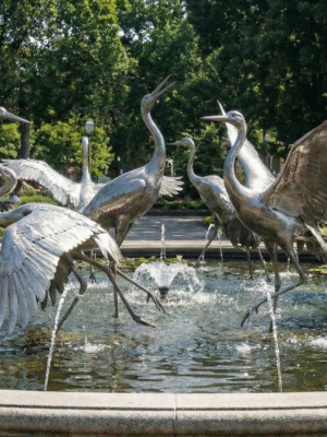 Stainless Steel Crane Fountain Sculpture